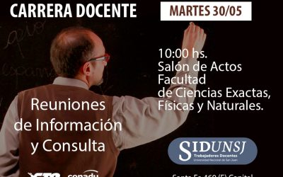EL SiDUNSJ OFRECERÁ UNA CHARLA INFORMATIVA Y RECIBIRÁ PROPUESTAS SOBRE EL PROYECTO DE CARRERA DOCENTE EN LA FCEFN