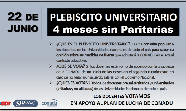 PLEBISCITO: SiDUNSJ-CONADU APUESTAN A CONSTRUIR UNA UNIVERSIDAD PARTICIPATIVA Y DEMOCRÁTICA