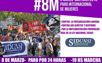 8M: PARO TOTAL POR 24HS Y MARCHA CONTRA LA VIOLENCIA MACHISTA
