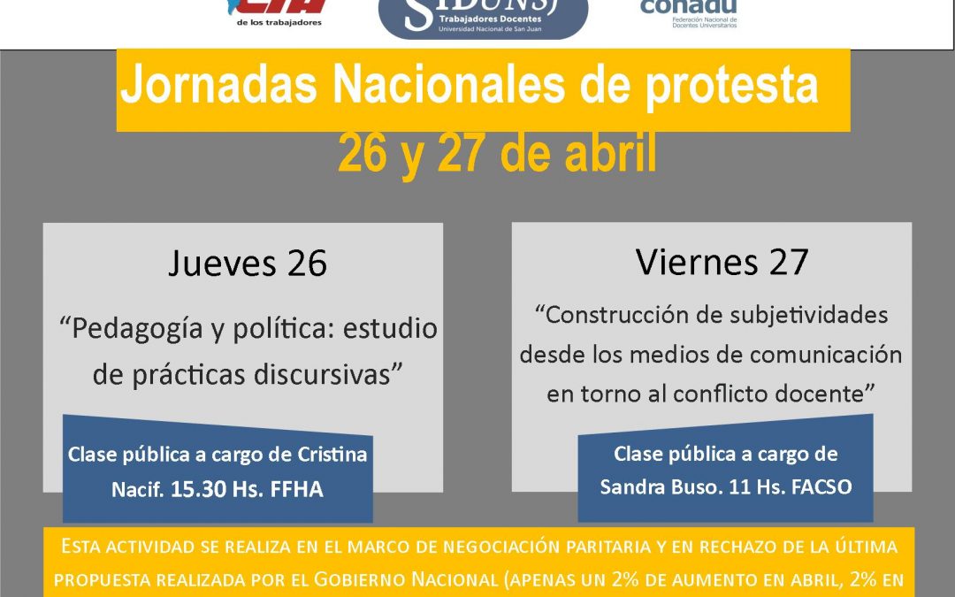 Jornadas de protesta del SIDUNSJ para el 26 y 27 de abril
