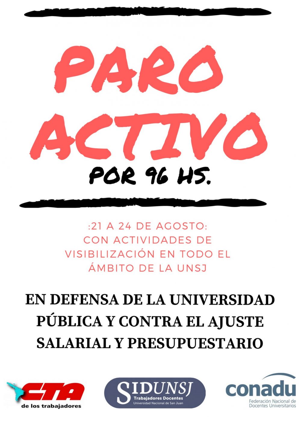 PARO ACTIVO por 96 hs / 21 al 24 de agosto.