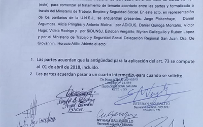 SiDUNSJ firmó la actualización de la fecha de aplicación del Art. 73