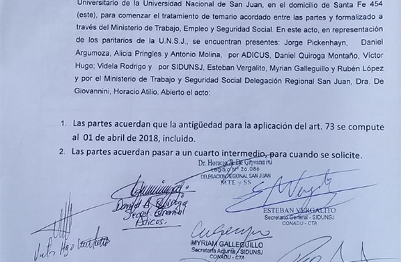 SiDUNSJ firmó la actualización de la fecha de aplicación del Art. 73