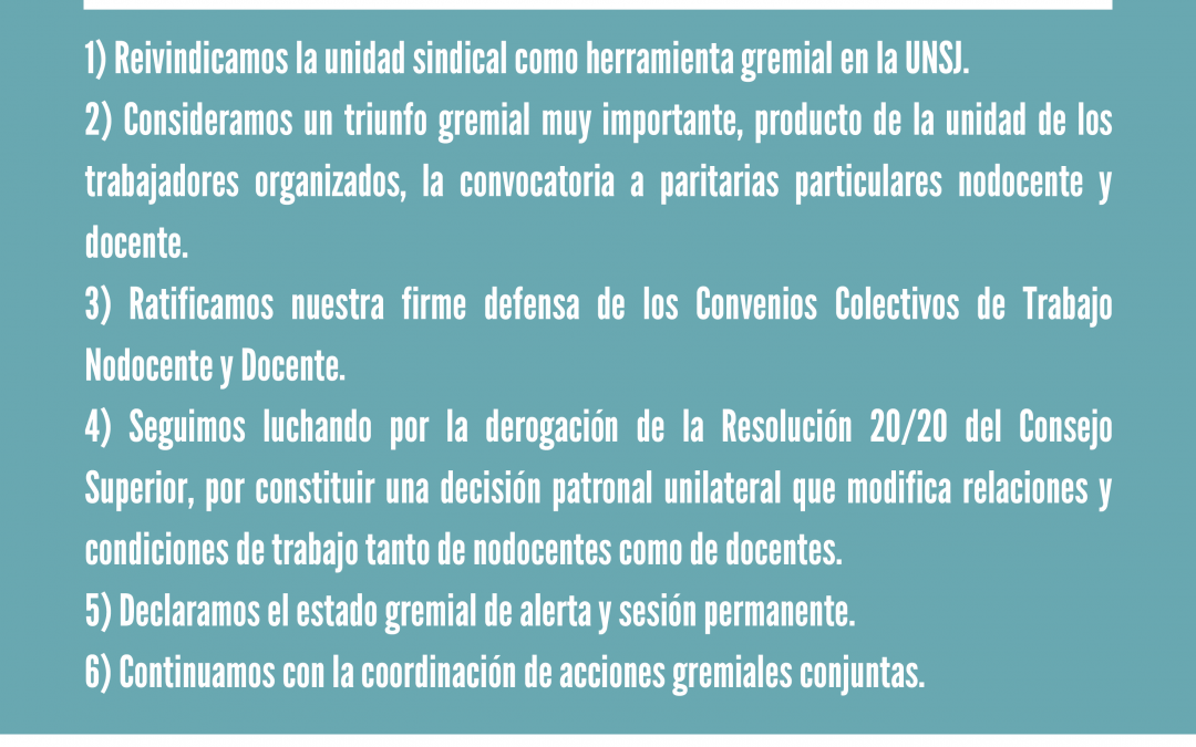 DECLARACIÓN DEL FRENTE GREMIAL DE LA UNSJ