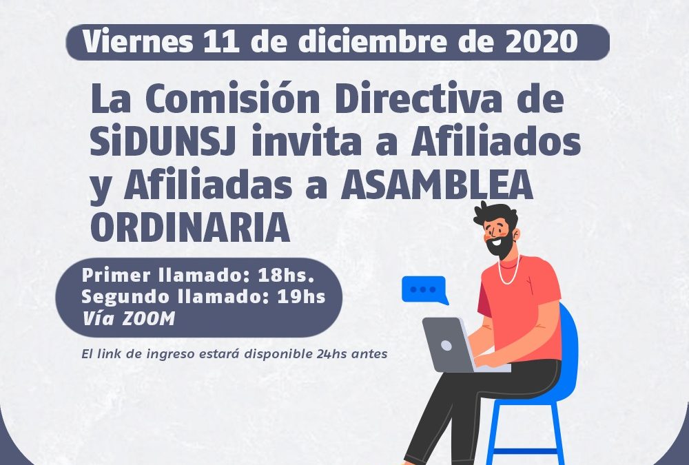 Atención Afiliados/as: PRÓXIMA ASAMBLEA ORDINARIA DE SiDUNSJ