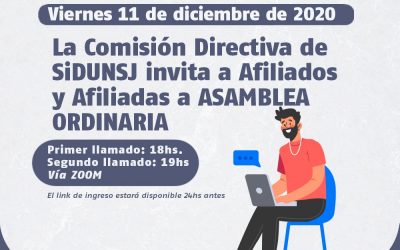 Atención Afiliados/as: PRÓXIMA ASAMBLEA ORDINARIA DE SiDUNSJ