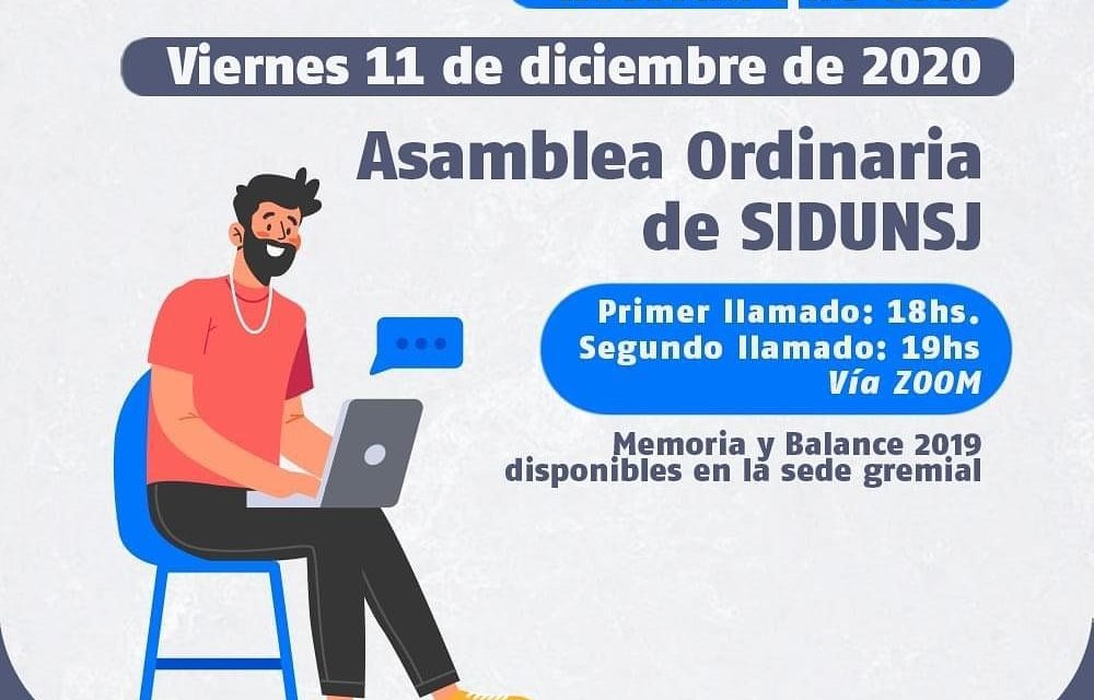 Viernes 11/12: ASAMBLEA ORDINARIA DE SiDUNSJ