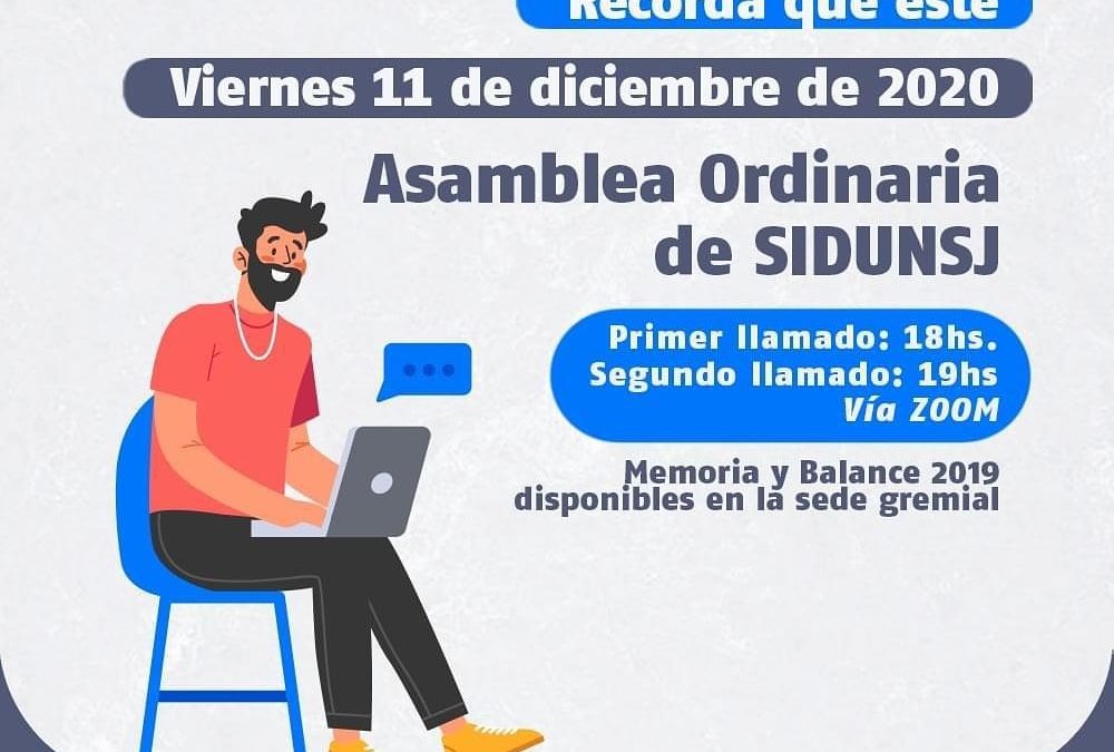 Viernes 11/12: ASAMBLEA ORDINARIA DE SiDUNSJ