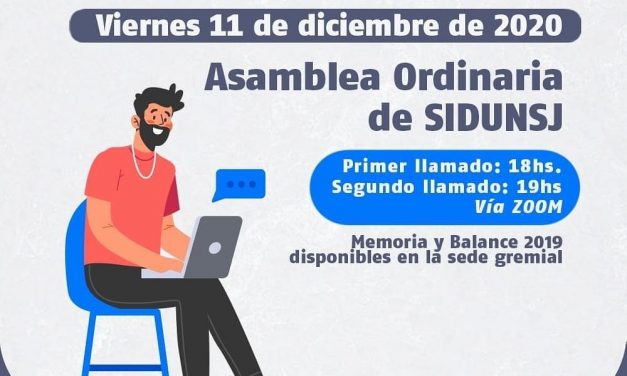 Viernes 11/12: ASAMBLEA ORDINARIA DE SiDUNSJ