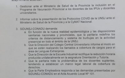 PARITARIA LOCAL: SiDUNSJ-CONADU AMPLIÓ LA AGENDA DE DEMANDAS GREMIALES Y ADVIRTIÓ POSIBLE VULNERACIÓN DE DERECHOS LABORALES Y SINDICALES