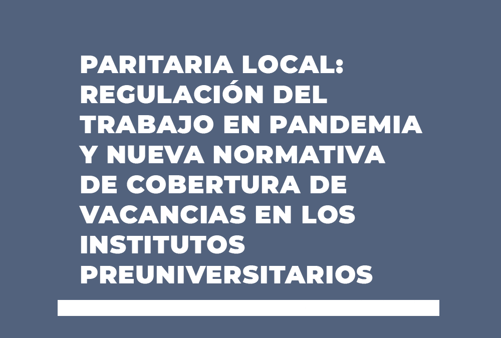 PARITARIA LOCAL: REGULACIÓN DEL TRABAJO EN PANDEMIA Y NUEVA NORMATIVA DE COBERTURA DE VACANCIAS EN LOS INSTITUTOS PREUNIVERSITARIOS