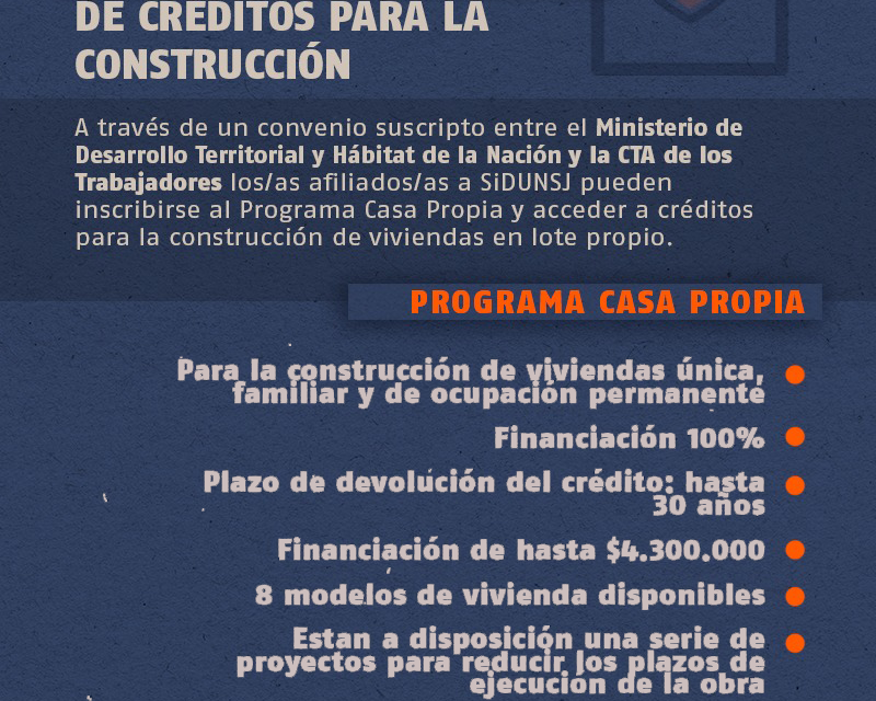 ATENCIÓN AFILIADOS/AS: YA PUEDEN INSCRIBIRSE AL PROGRAMA CASA PROPIA DE CRÉDITOS PARA LA CONSTRUCCIÓN