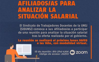 SIDUNSJ CONVOCA A REUNIÓN VIRTUAL DE AFILIADOS/AS PARA ANALIZAR LA SITUACIÓN SALARIAL