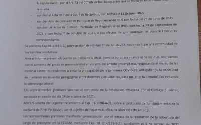 PARITARIA LOCAL: CONTINÚA EL PROCESO DE REGULARIZACIÓN DE DOCENTES DE LA UNSJ