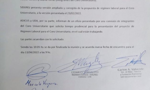 PARITARIA LOCAL: AVANZA LA COMISIÓN DE RÉGIMEN LABORAL PARA EL CORO UNIVERSITARIO