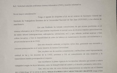 FALLAS EN EL SISTEMA INFORMÁTICO DE LA UNSJ: SIDUNSJ PIDIÓ SOLUCIÓN URGENTE AL RECTOR