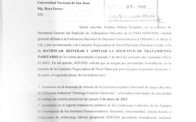 SiDUNSJ AMPLIÓ SU PROPUESTA DE AGENDA PARA LA PARITARIA LOCAL