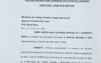 LOS GREMIOS DOCENTES DENUNCIARON DESLEALTAD PATRONAL ANTE EL MINISTERIO DE TRABAJO