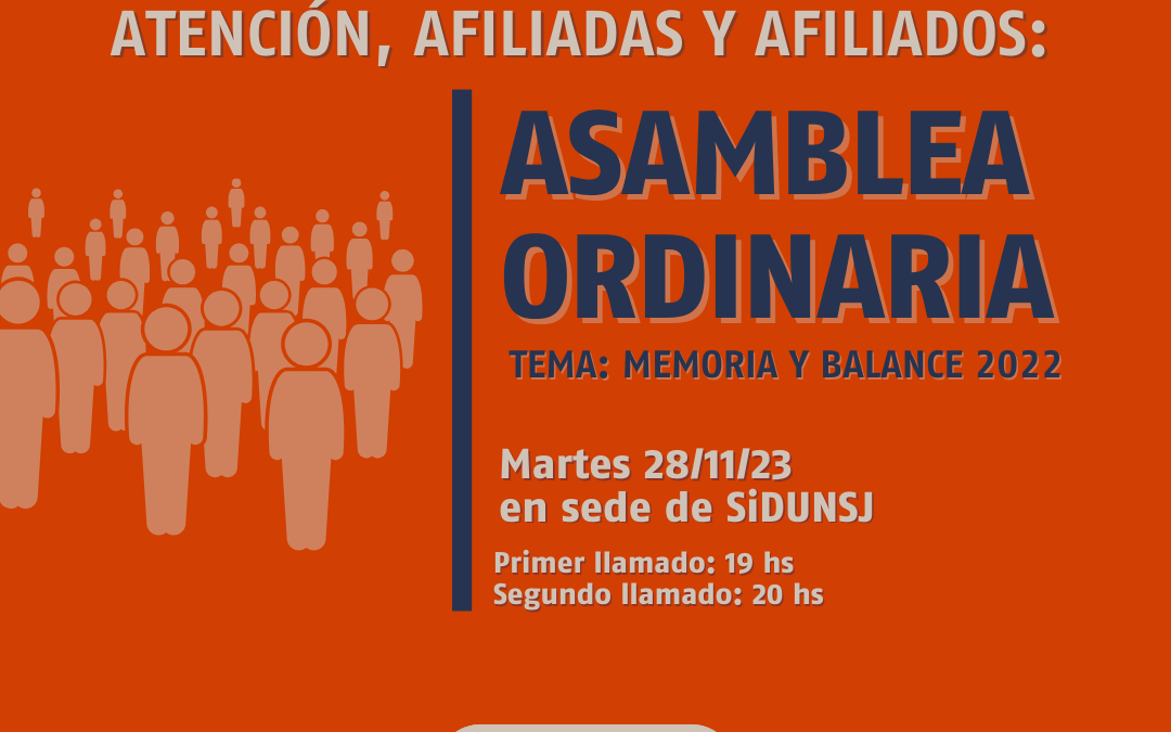 Atención Afiliados y Afiliadas: PRÓXIMA ASAMBLEA ORDINARIA