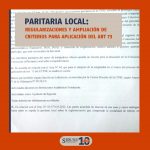 PARITARIA LOCAL: REGULARIZACIONES Y AMPLIACIÓN DE CRITERIOS PARA APLICACIÓN DEL ART 73