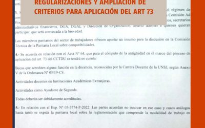 PARITARIA LOCAL: REGULARIZACIONES Y AMPLIACIÓN DE CRITERIOS PARA APLICACIÓN DEL ART 73