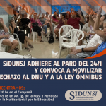 SiDUNSJ ADHIERE AL PARO DEL 24/1 Y CONVOCA A MOVILIZACIÓN EN RECHAZO AL DNU Y A LA LEY ÓMNIBUS