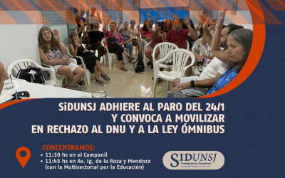 SiDUNSJ ADHIERE AL PARO DEL 24/1 Y CONVOCA A MOVILIZACIÓN EN RECHAZO AL DNU Y A LA LEY ÓMNIBUS