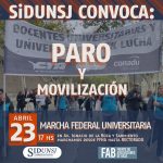 📢SiDUNSJ CONVOCA A PARO Y MOVILIZACIÓN EN LA MARCHA FEDERAL UNIVERSITARIA del 23/4