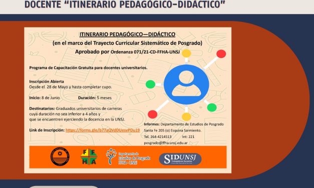 SiDUNSJ FINANCIA EL TRAYECTO GRATUITO DE FORMACIÓN DOCENTE “ITINERARIO PEDAGÓGICO-DIDÁCTICO”