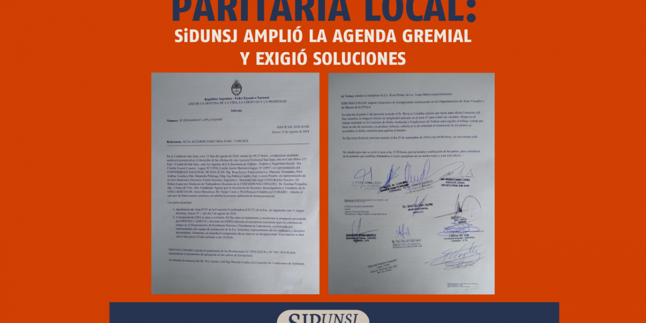 PARITARIA LOCAL: SiDUNSJ AMPLIÓ LA AGENDA GREMIAL Y EXIGIÓ SOLUCIONES