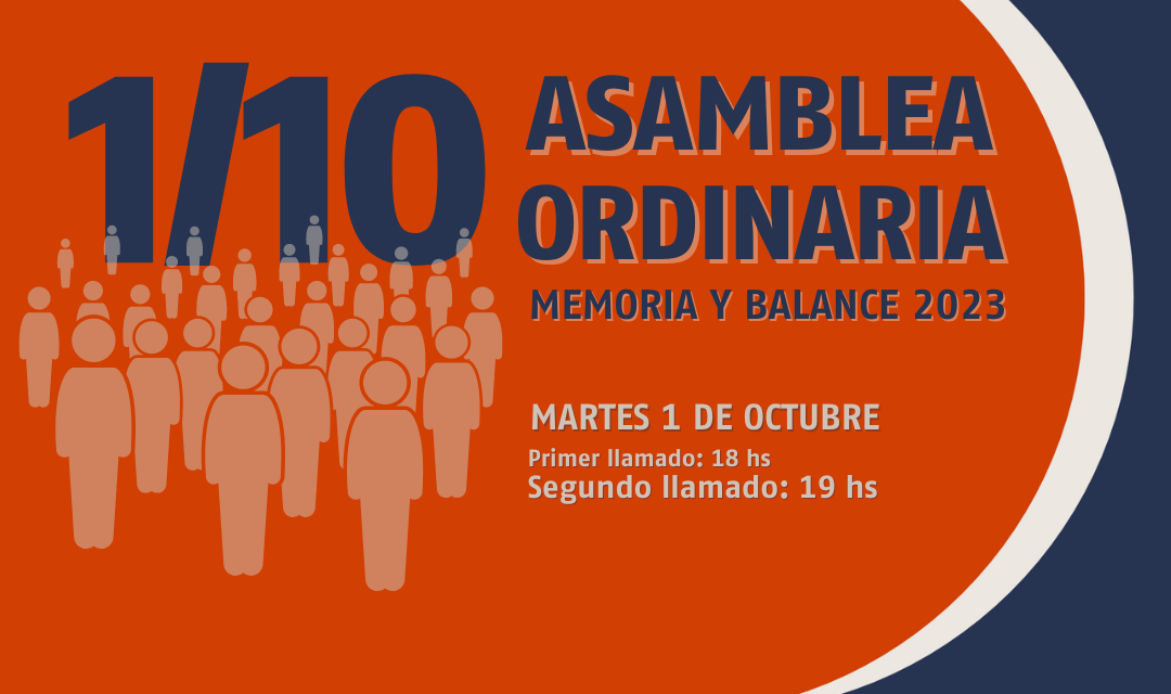 Atención Afiliadas y Afiliados: PRÓXIMA ASAMBLEA ORDINARIA MARTES 1 DE OCTUBRE