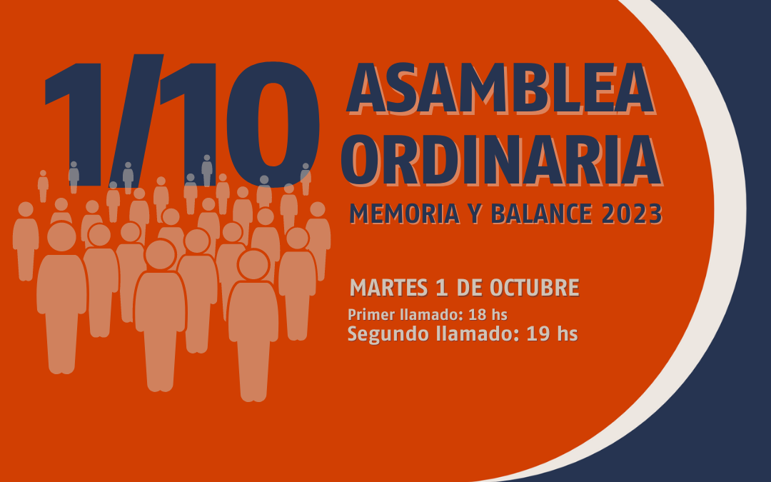 Atención Afiliadas y Afiliados: PRÓXIMA ASAMBLEA ORDINARIA MARTES 1 DE OCTUBRE