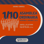 Atención Afiliadas y Afiliados: PRÓXIMA ASAMBLEA ORDINARIA MARTES 1 DE OCTUBRE