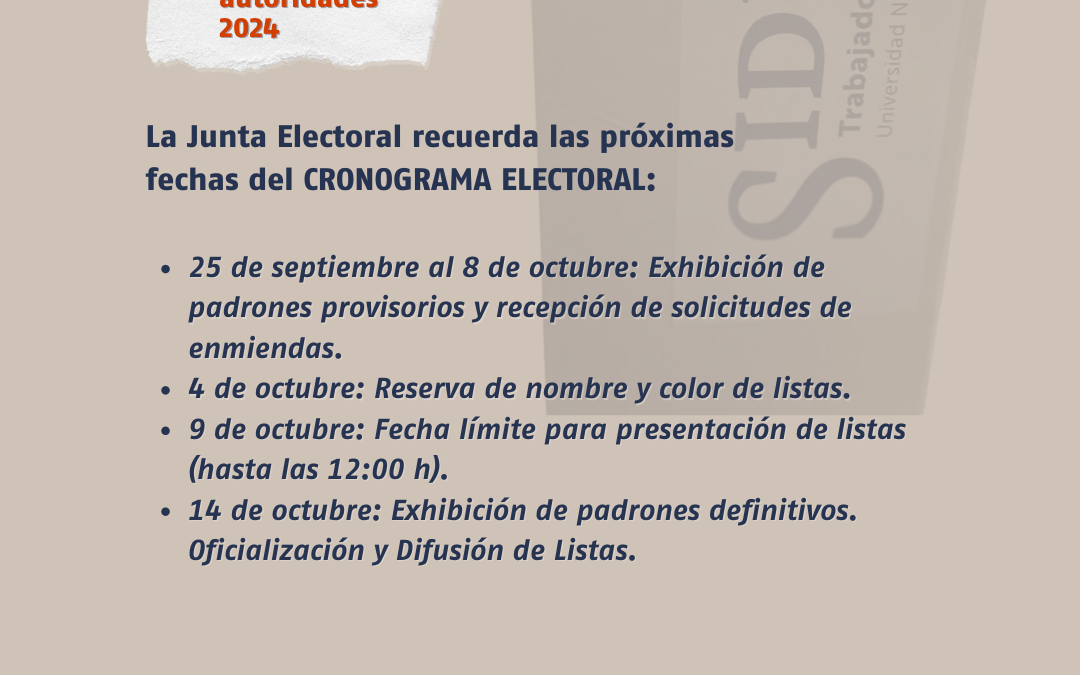 LA JUNTA RECUERDA LAS PRÓXIMAS FECHAS DEL CRONOGRAMA ELECTORAL