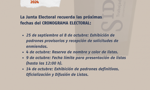 LA JUNTA RECUERDA LAS PRÓXIMAS FECHAS DEL CRONOGRAMA ELECTORAL