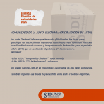 COMUNICADO DE LA JUNTA ELECTORAL: OFICIALIZACIÓN DE LISTAS