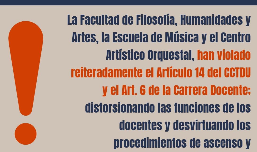 SiDUNSJ denuncia a la patronal por violación del CCTDU y Carrera Docente de la UNSJ